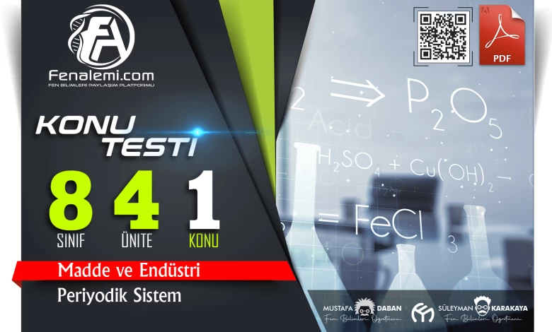 8. Sınıf Periyodik Sistem Konu Testi 1 KT841 dusukcozunurluk