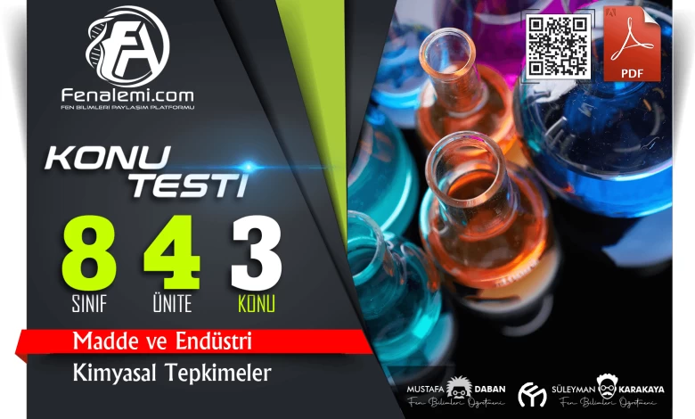 8. Sınıf Kimyasal Tepkimeler Konu Testi 1 Kimyasal tepkimeler kapak d