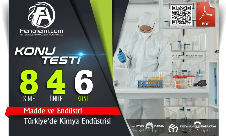 8. Sınıf Türkiye'de Kimya Endüstrisi Konu Testi 1 kimya endustrisi